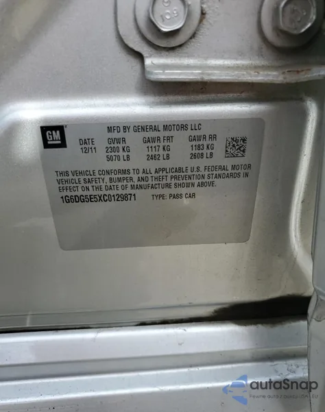 2012 Cadillac Cts Luxury Collection z USA, uszkodzony, nr VIN 1G6DG5E5XC0129871